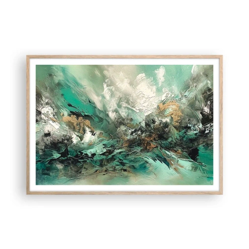 Pôster com moldura de carvalho claro - Surf esmeralda e preto - 100x70 cm