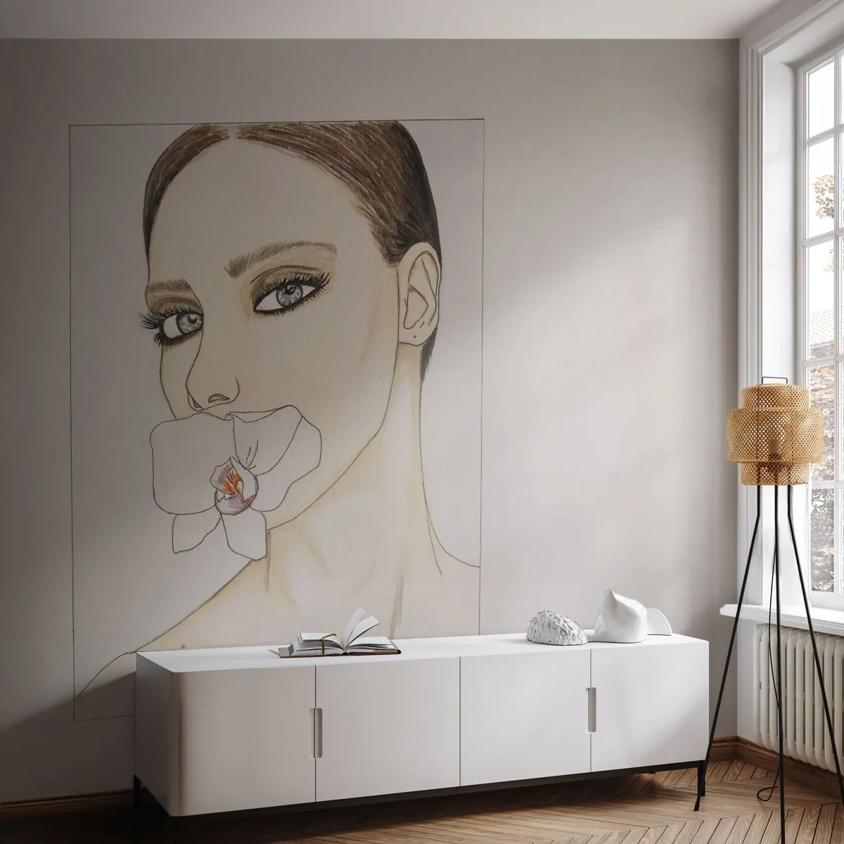 Papel de Parede Premium Sand - Símbolo de elegância e beleza - Abstração, Pedaço, Mulher - 150x105 cm