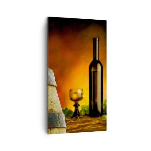 Quadro em tela - Natureza morta com uma garrafa de vinho e um cacho de uvas - 45x80 cm