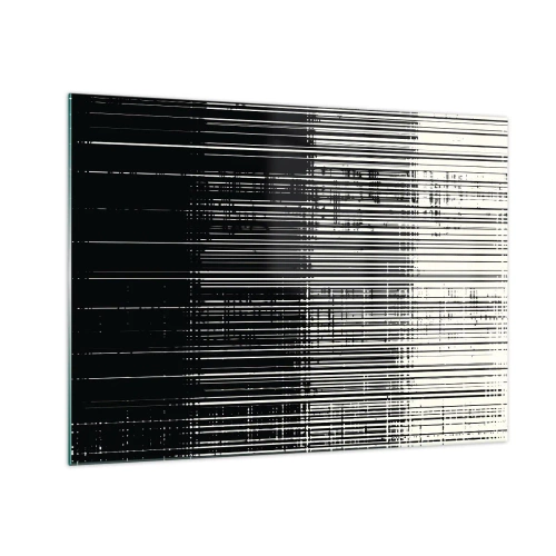 Quadro em vidro - Abstração em preto e branco com linhas horizontais criando um gradiente - 70x50cm - Ondas e vibrações - Decoração de parede moderna para a sala de estar e quarto ARTTOR