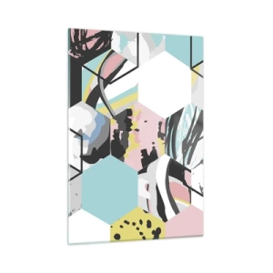 Quadro em vidro - Hexágonos e cubos em seis cores - 50x70 cm