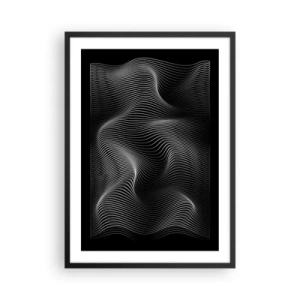 Pôster com moldura preta - Ondas minimalistas em preto e branco - 50x70cm - Dança de luz no espaço - Decoração de parede moderna para a sala de estar e quarto ARTTOR