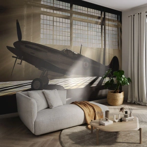Papel de Parede Premium Sand - Descanso do guerreiro - Aeronave, Hangar de Aviação, Avião - 100x70 cm