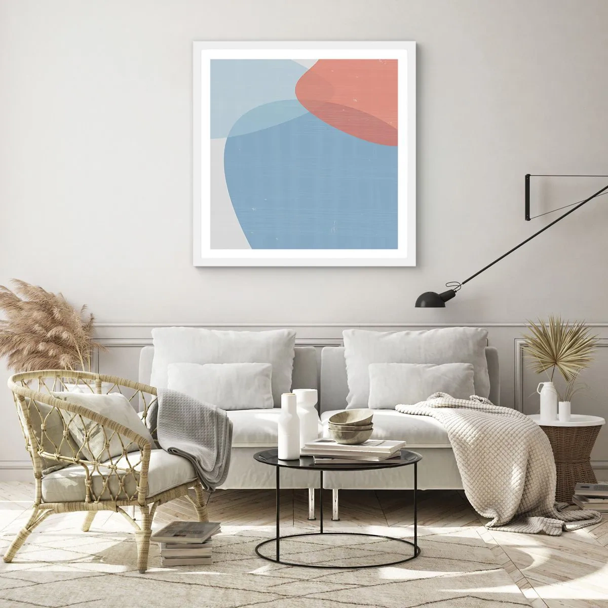 Pôster em moldura branca - Relacionamentos pastel - 40x40 cm