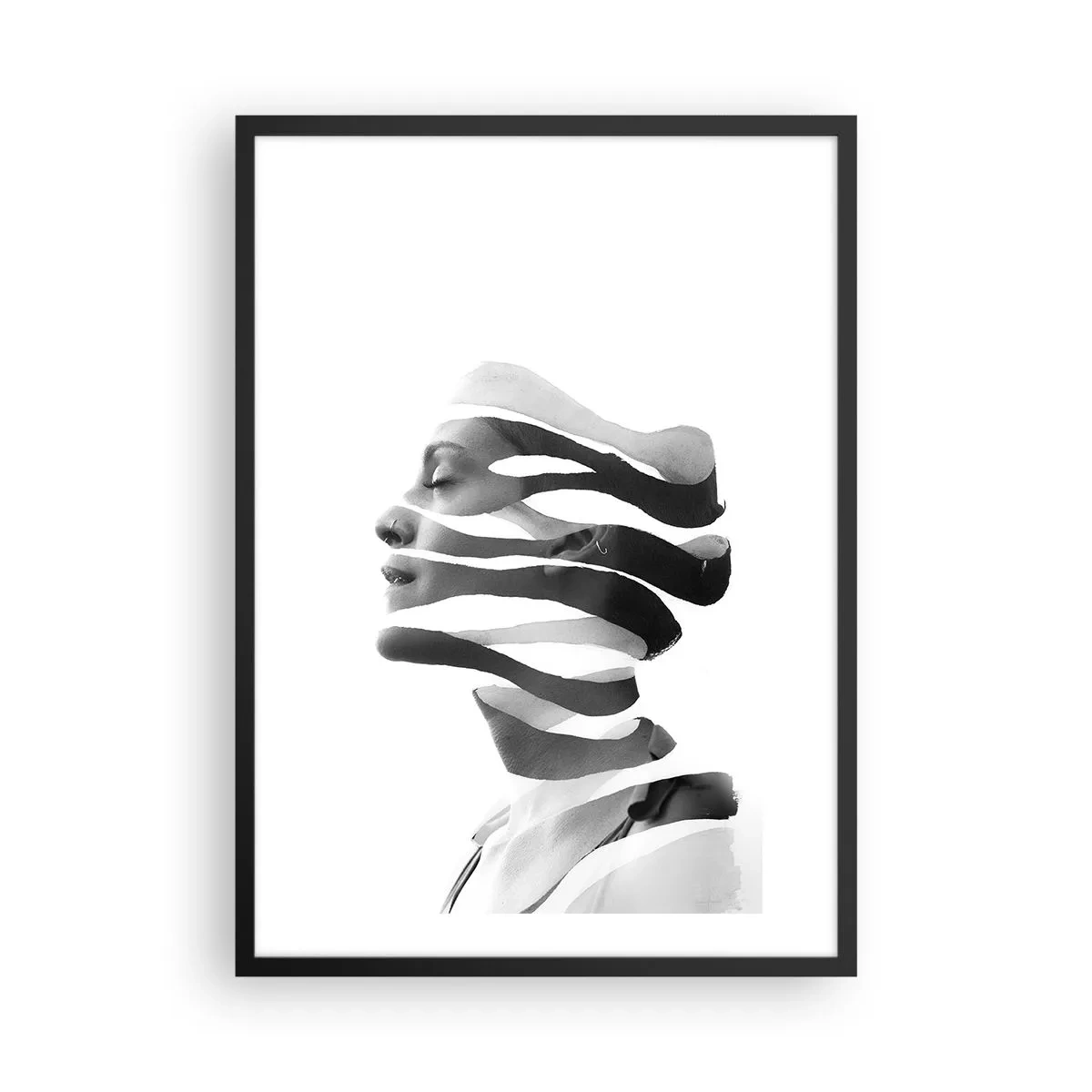 Pôster com moldura preta - Retrato em preto e branco de uma mulher em estilo minimalista - 50x70cm - Retrato surrealista - Decoração de parede moderna para a sala de estar e quarto ARTTOR