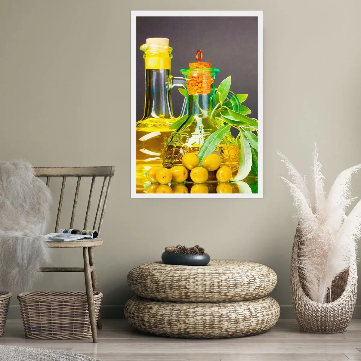 Pôster - Natureza morta com azeitonas e azeite - 50x70 cm