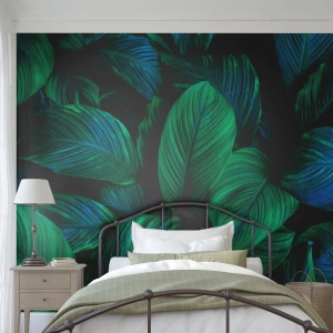 Papel de Parede Standard Eco - Folhas verdes exuberantes em uma composição densa e tropical - 100x70cm - Na multidão verde - Decoração de parede moderna para a sala de estar e quarto ARTTOR