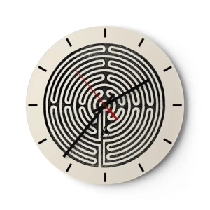 Relógio de parede - Relógio em vidro - Um labirinto preto e branco com um layout geométrico em um fundo claro - 30x30cm - Ordem misteriosa - Decoração de parede moderna para a sala de estar, cozinha e quarto ARTTOR