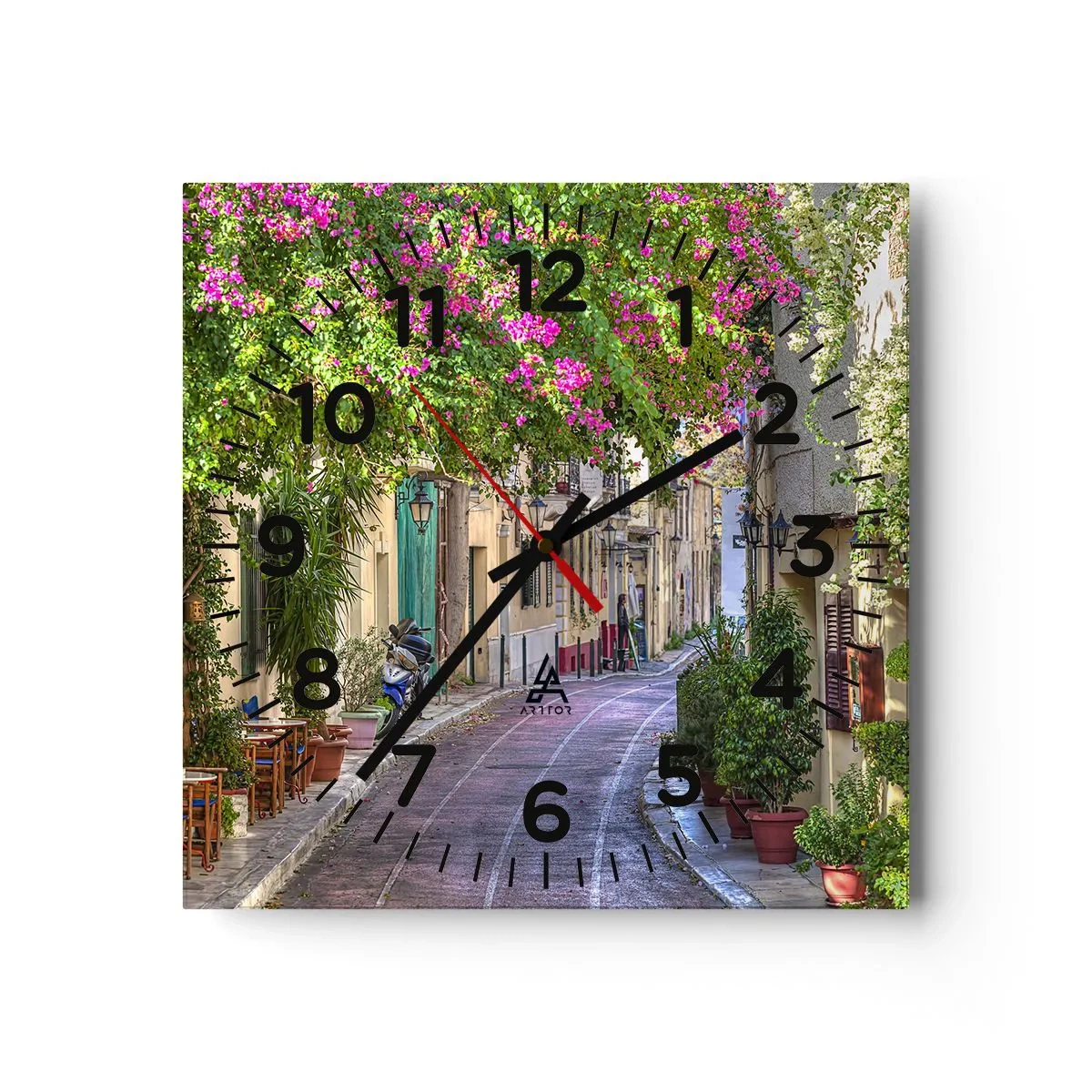 Relógio de parede - Relógio em vidro - Beco florido - 30x30 cm