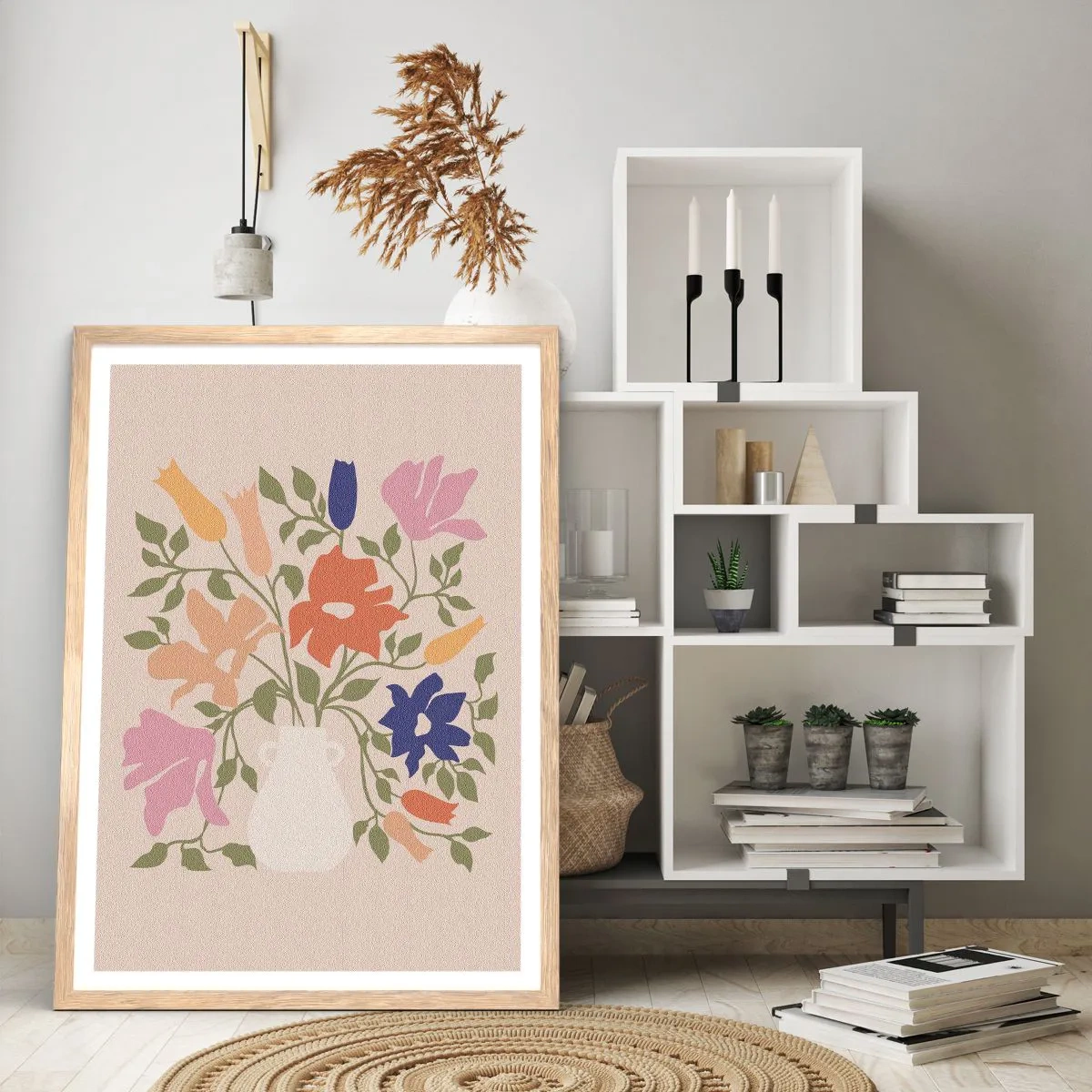 Pôster com moldura de carvalho claro - Buquê delicado - 30x40 cm