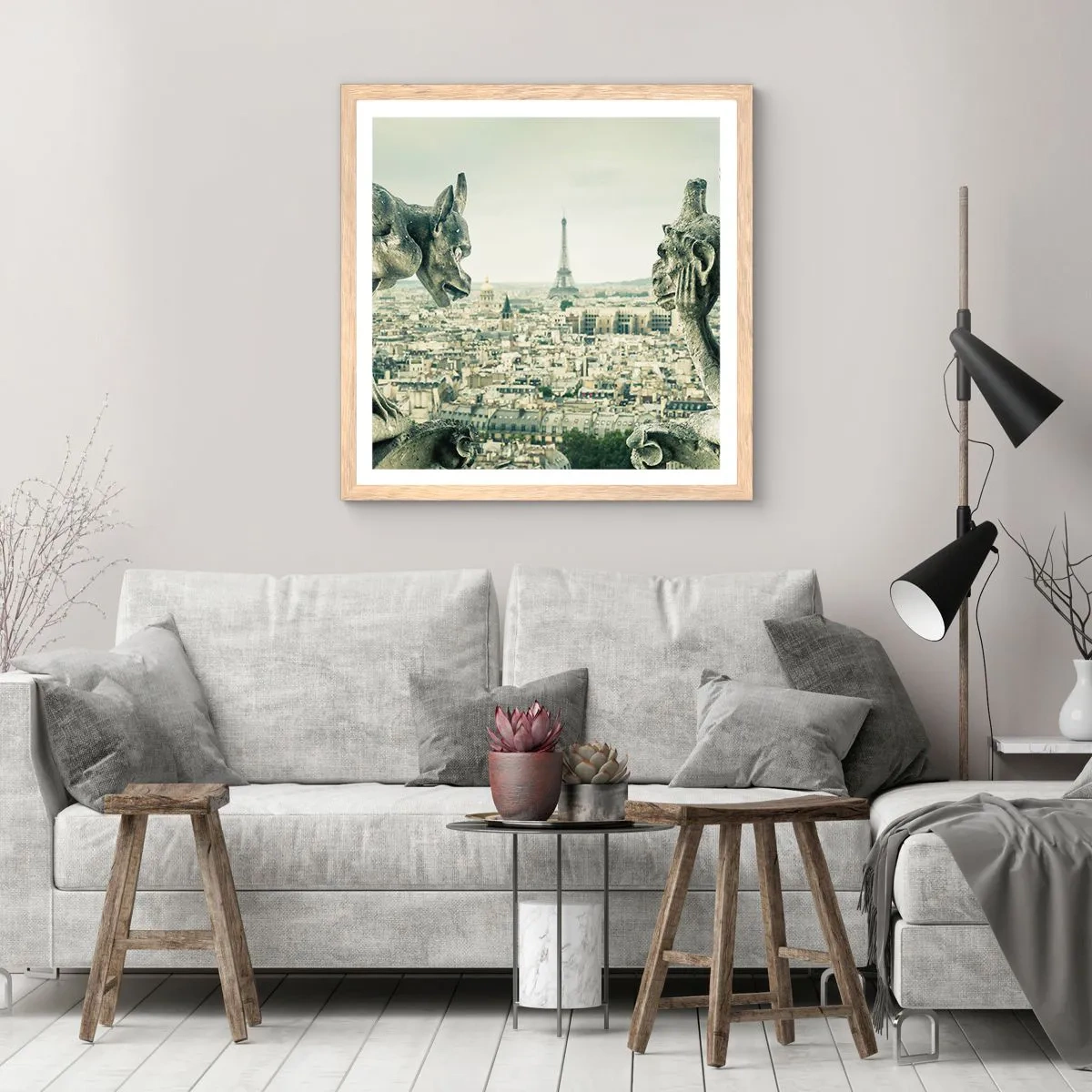 Pôster com moldura de carvalho claro - Conversas parisienses - 40x40 cm
