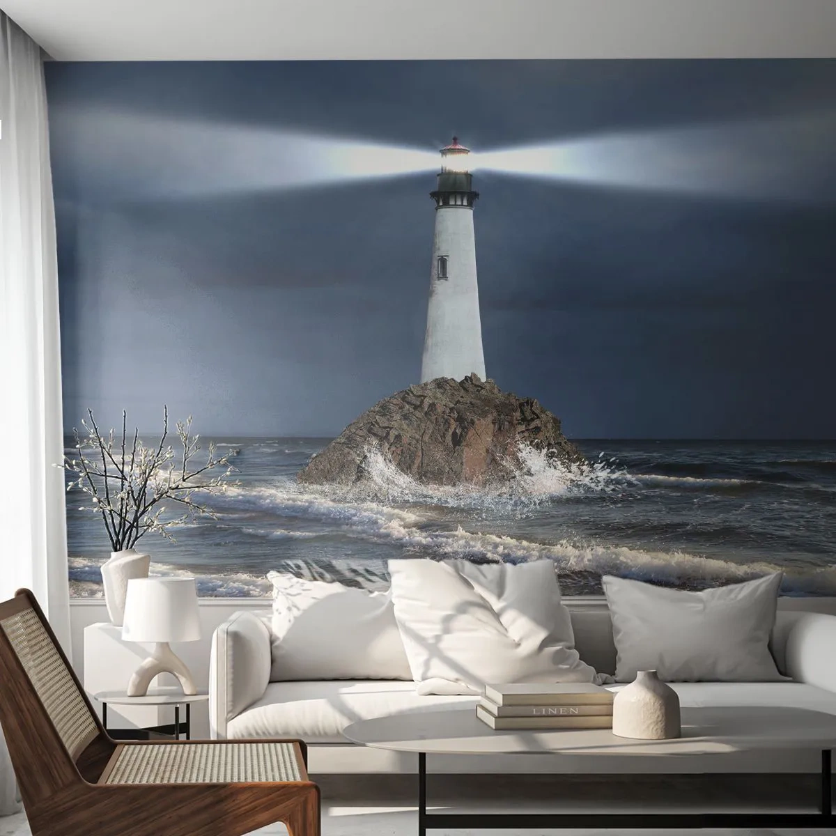 Papel de Parede Premium Sand - Aqui... aqui... aqui! - Paisagem, Farol, Ilha - 100x70 cm