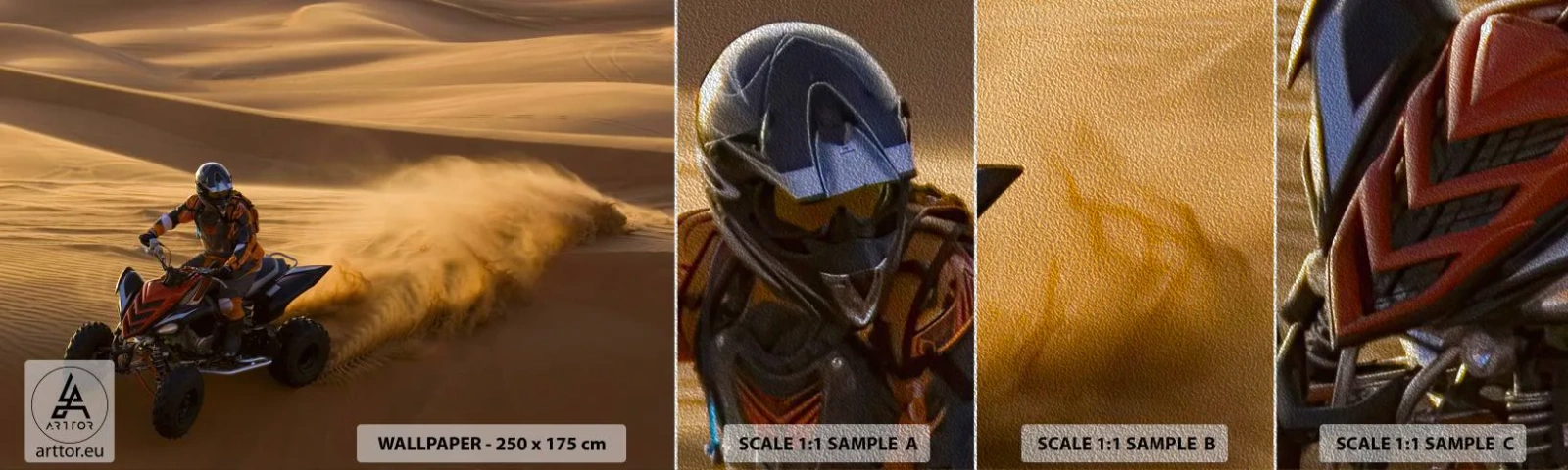 Amostra de papel de parede Premium Sand - Nas ondas de areia - quádruplo, Automotivo, Deserto - 100x30 cm