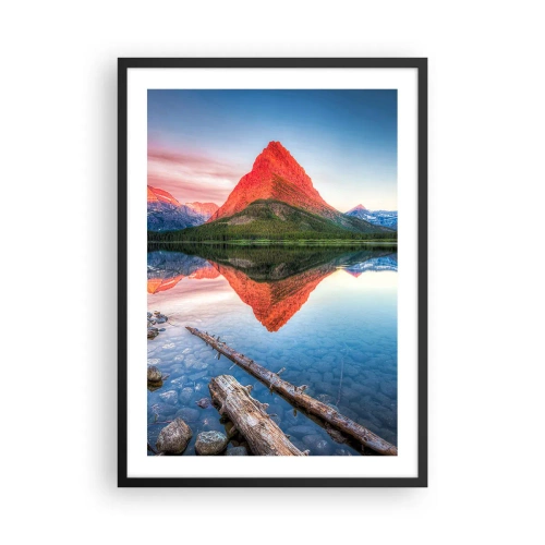 Pôster com moldura preta - Uma montanha refletida em um lago calmo - 50x70cm - Calor e frio - Decoração de parede moderna para a sala de estar e quarto ARTTOR