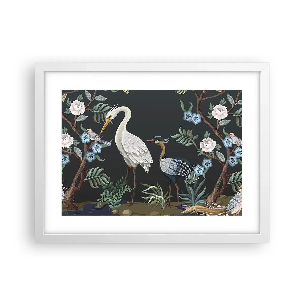 Pôster em moldura branca - Desfile de pássaros - 40x30 cm