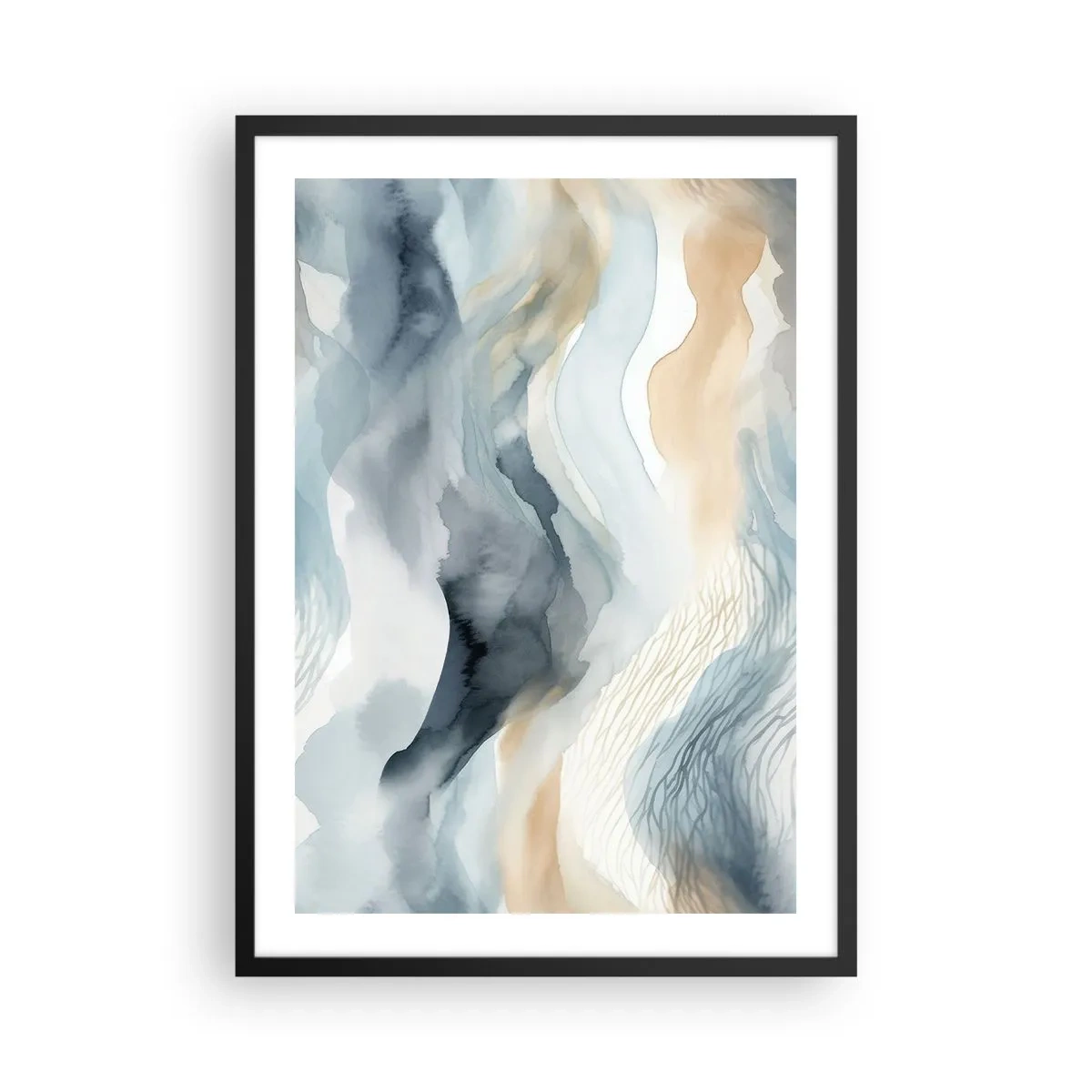 Pôster com moldura preta - Abstração nevada e nebulosa - 50x70 cm