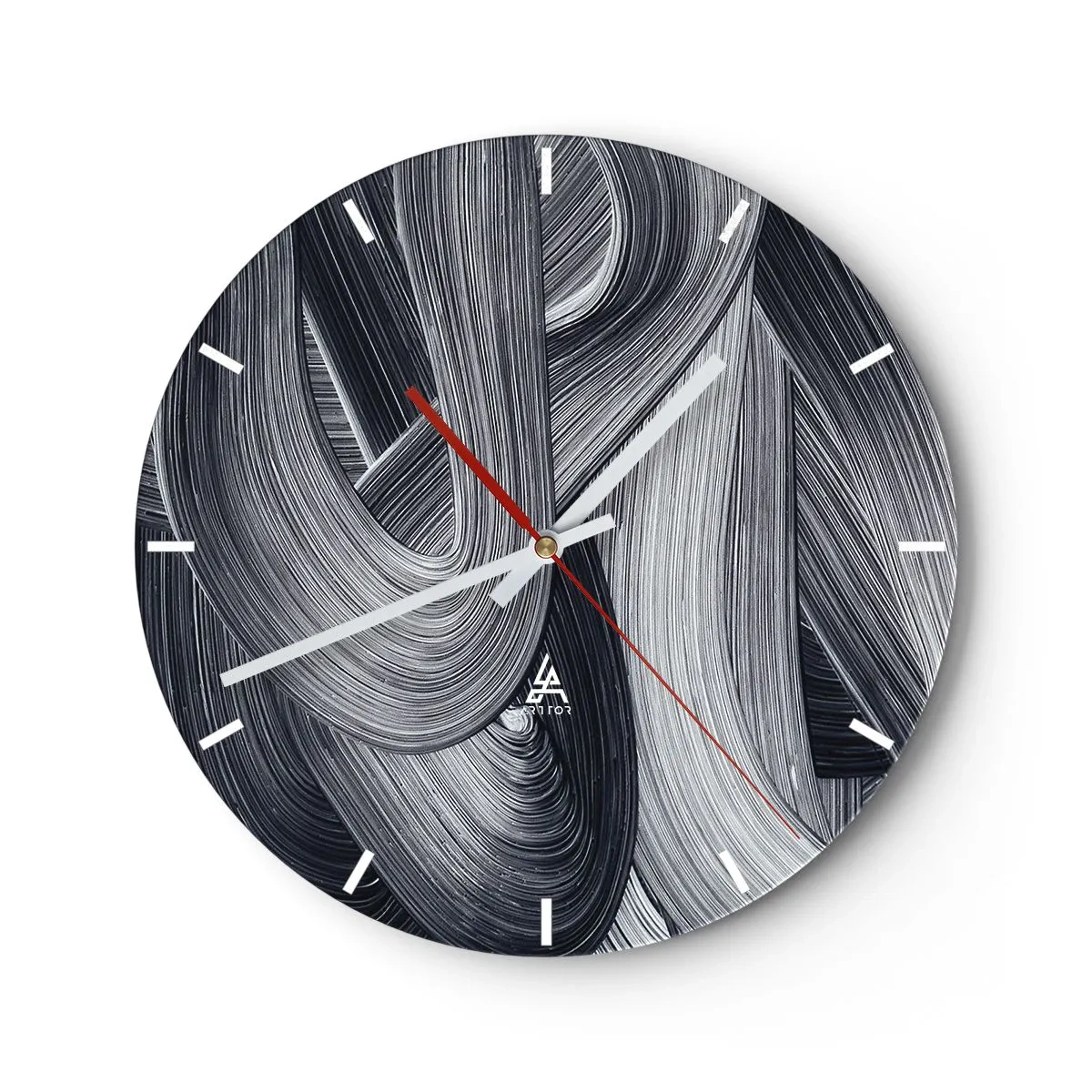 Relógio de parede - Relógio em vidro - Um cavalo galopando contra um fundo desértico em preto e branco. - 30x30cm - A fluidez da realidade - Decoração de parede moderna para a sala de estar, cozinha e quarto ARTTOR
