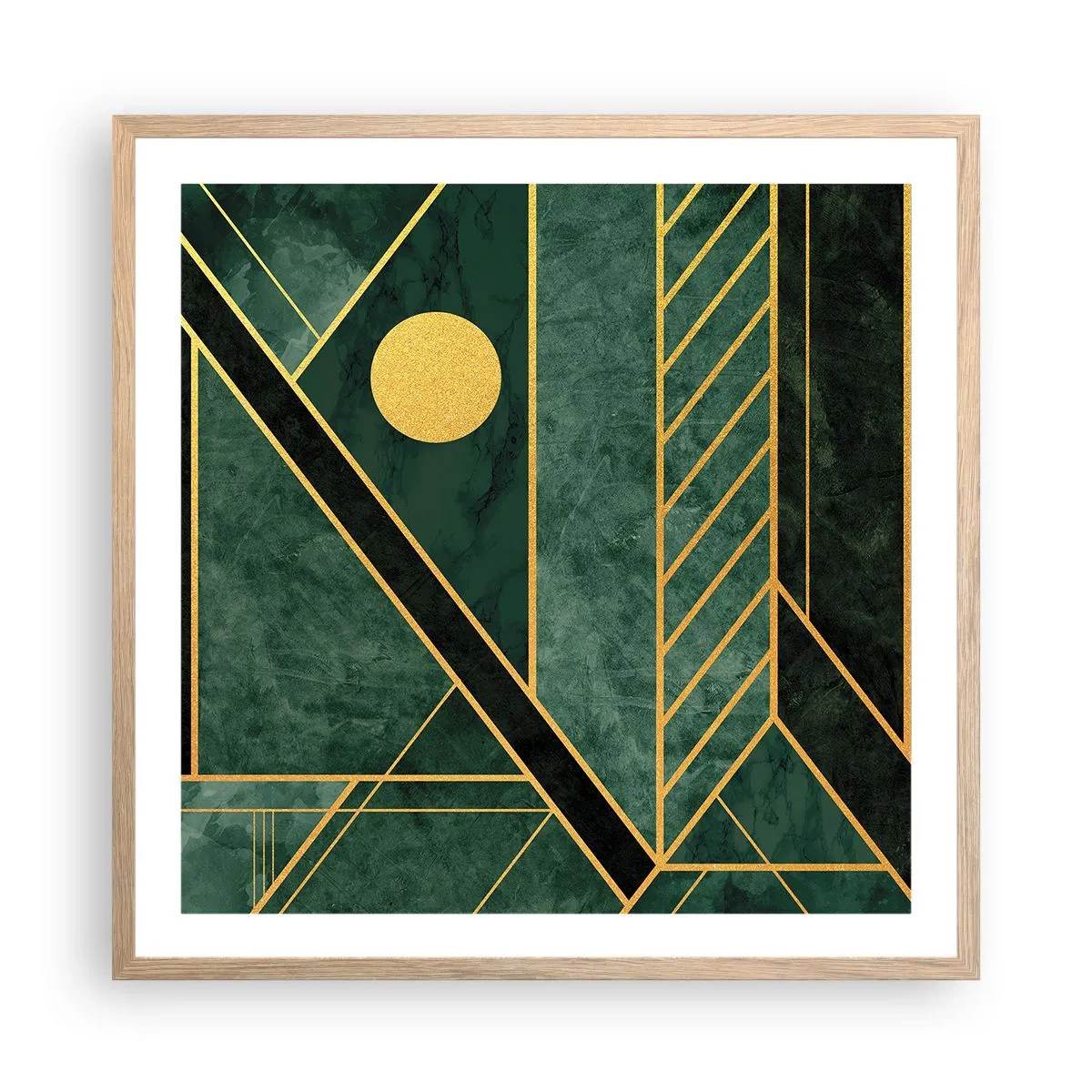 Pôster com moldura de carvalho claro - A dinâmica do ouro e do azul - 60x60 cm