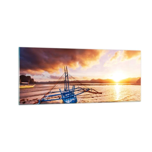 Quadro em vidro - Esticar-se na areia após um longo dia - 100x40 cm