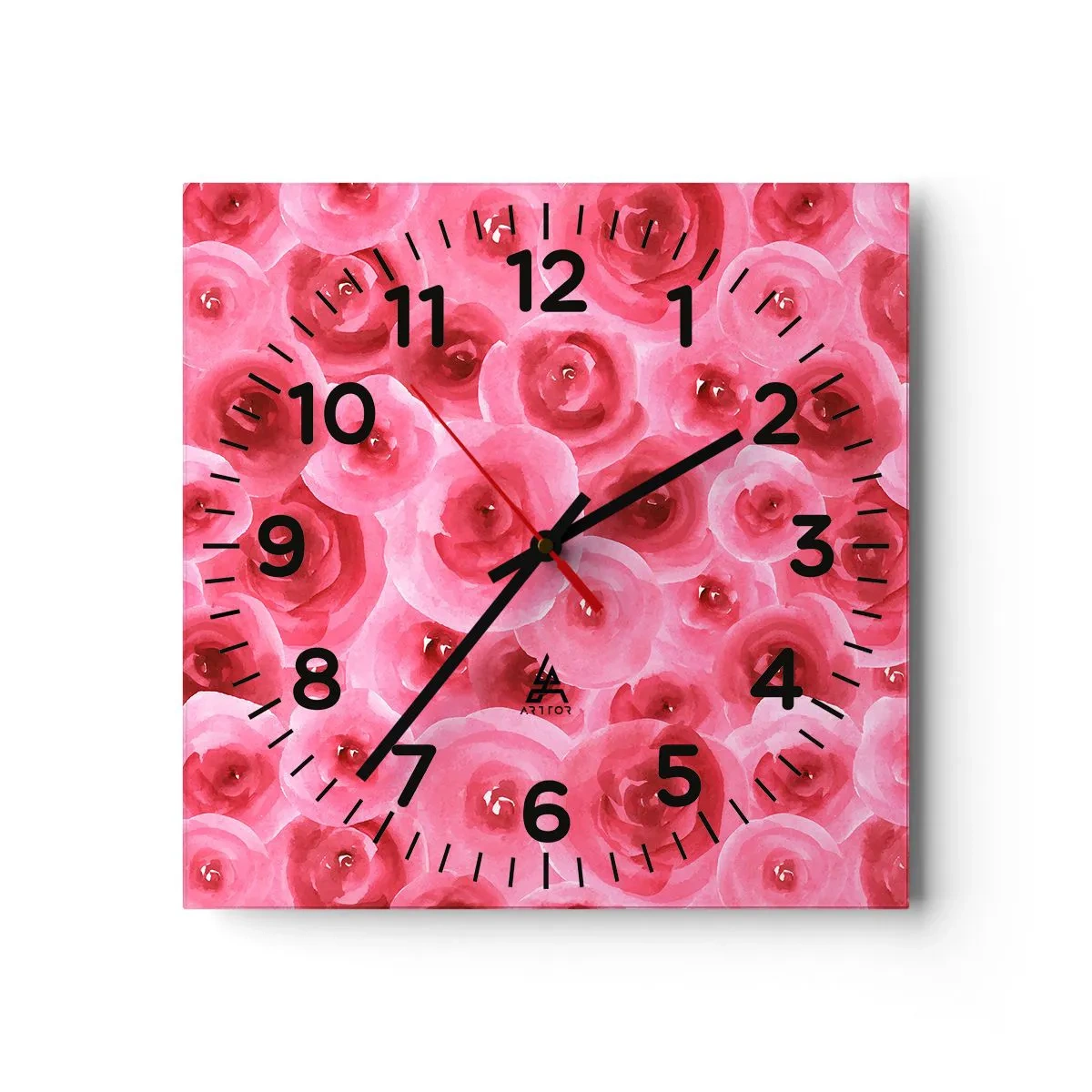 Relógio de parede - Relógio em vidro - Rosas acima e abaixo - 30x30 cm