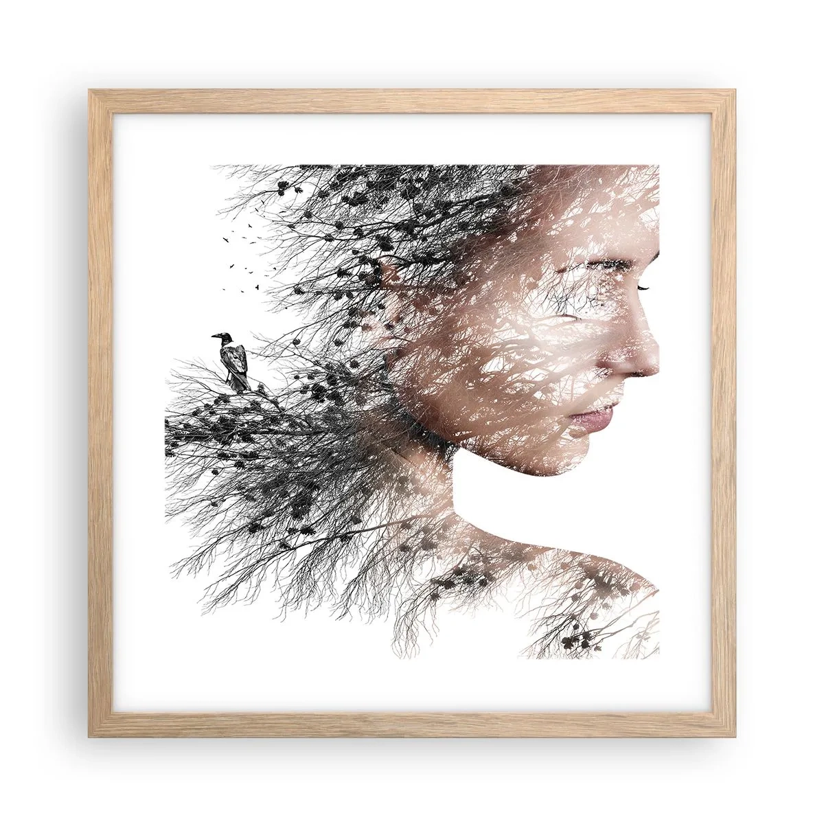 Pôster com moldura de carvalho claro - Espírito da floresta - 40x40 cm