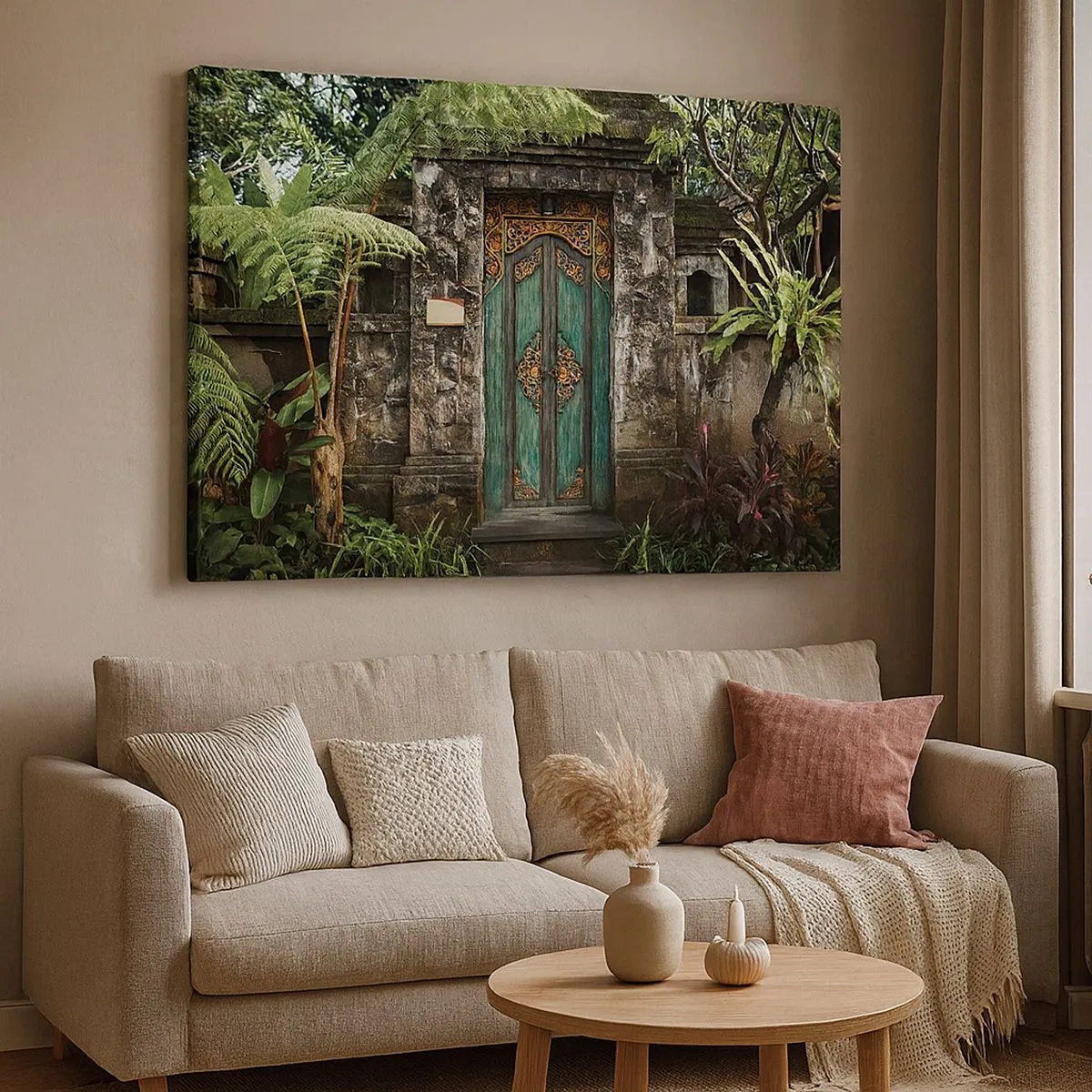 Quadro em tela - Portas decorativas cercadas por vegetação tropical - 70x50cm - Portas para um mundo exótico - Decoração de parede moderna para a sala de estar e quarto ARTTOR