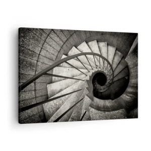 Quadro em tela - Escada em espiral preta e branca em estilo moderno - 70x50cm - Suba as escadas, desça as escadas - Decoração de parede moderna para a sala de estar e quarto ARTTOR