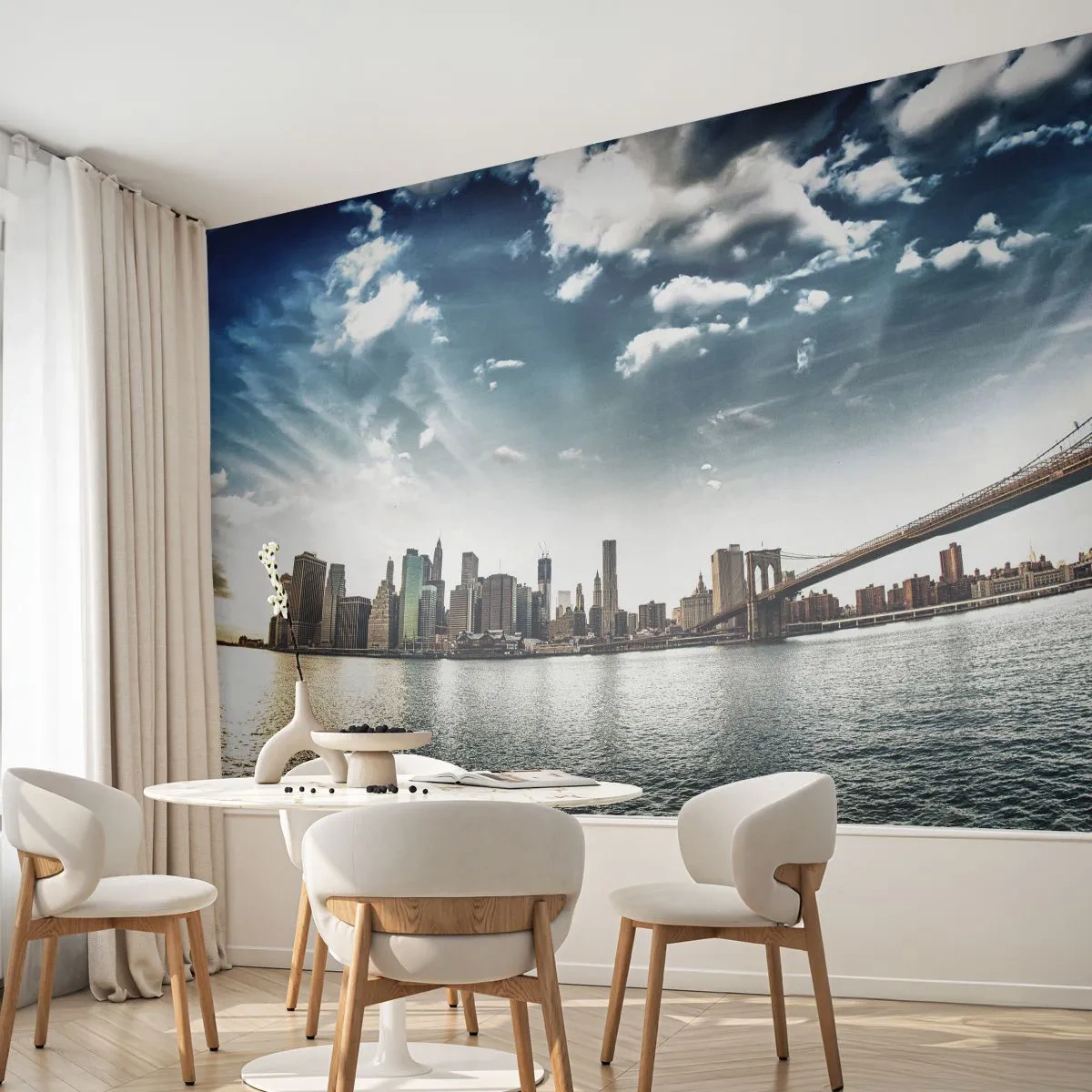 Papel de Parede Standard Eco - Panorama da cidade com uma ponte e um céu espetacular ao pôr do sol - 100x70cm - Ilha de Vidro - Decoração de parede moderna para a sala de estar e quarto ARTTOR