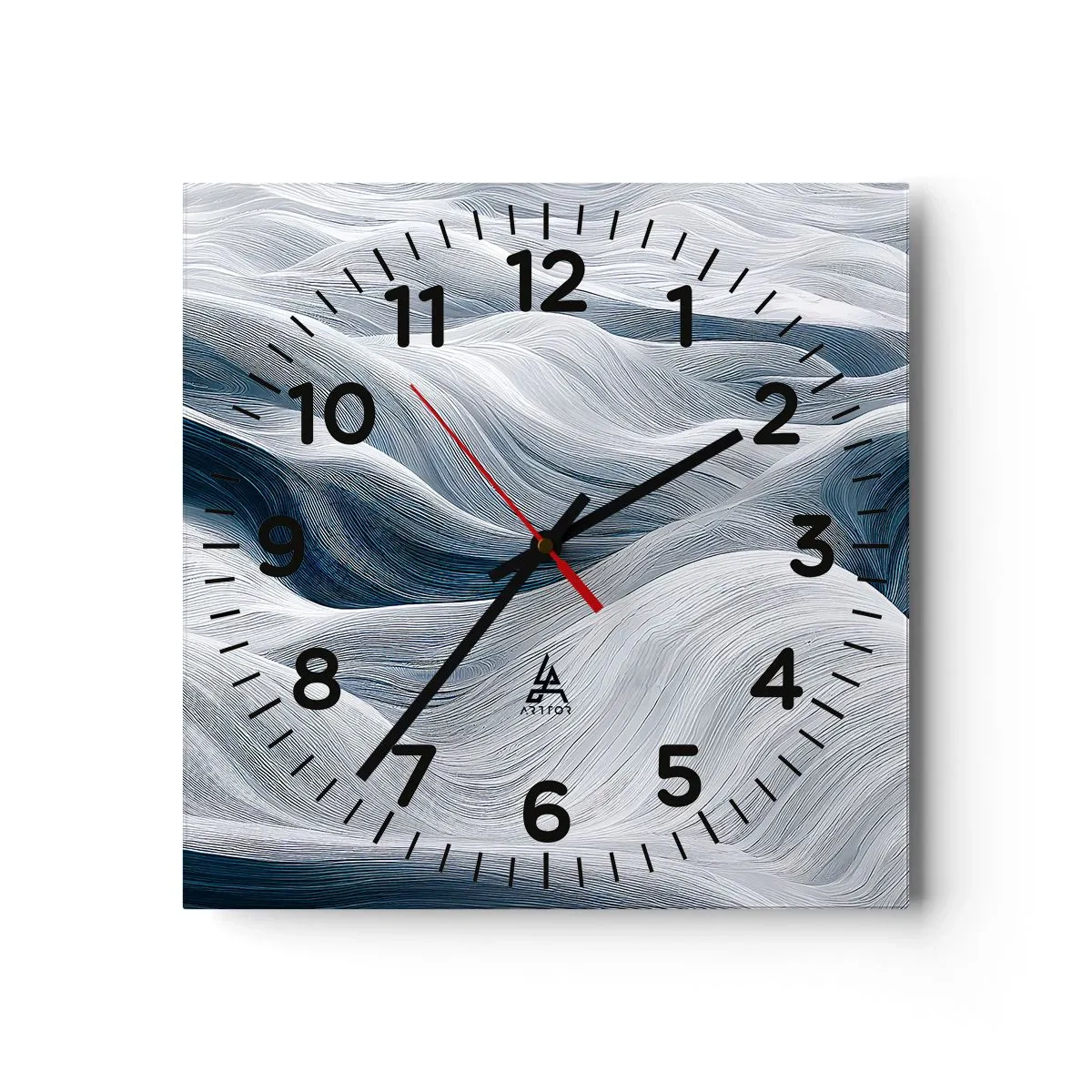 Relógio de parede - Relógio em vidro - Ondas brancas e azuis - 40x40 cm