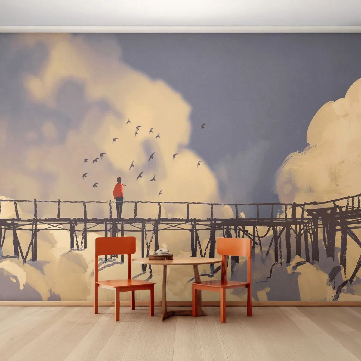 Papel de Parede Premium Sand - Saudade azul - Abstração, Ponte, Nuvens - 100x70 cm