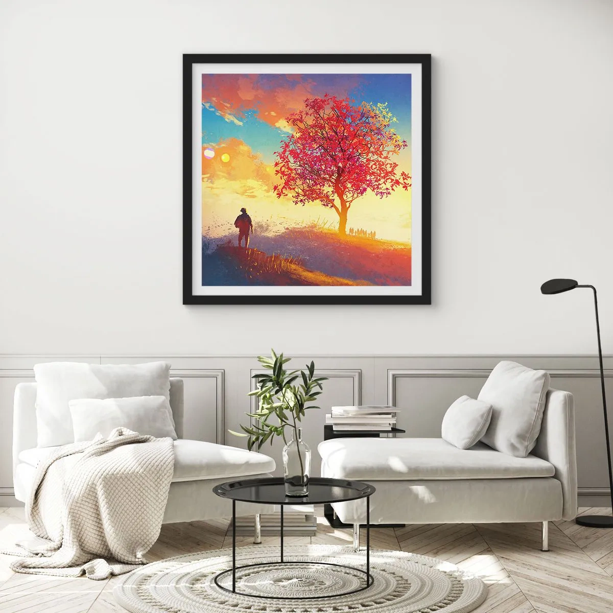 Pôster com moldura preta - O peregrino no seu destino - 60x60 cm