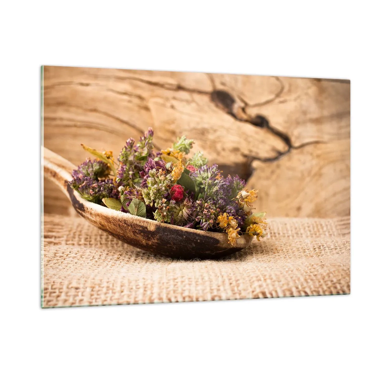 Quadro em vidro - Flores coloridas e ervas aromáticas - 120x80 cm