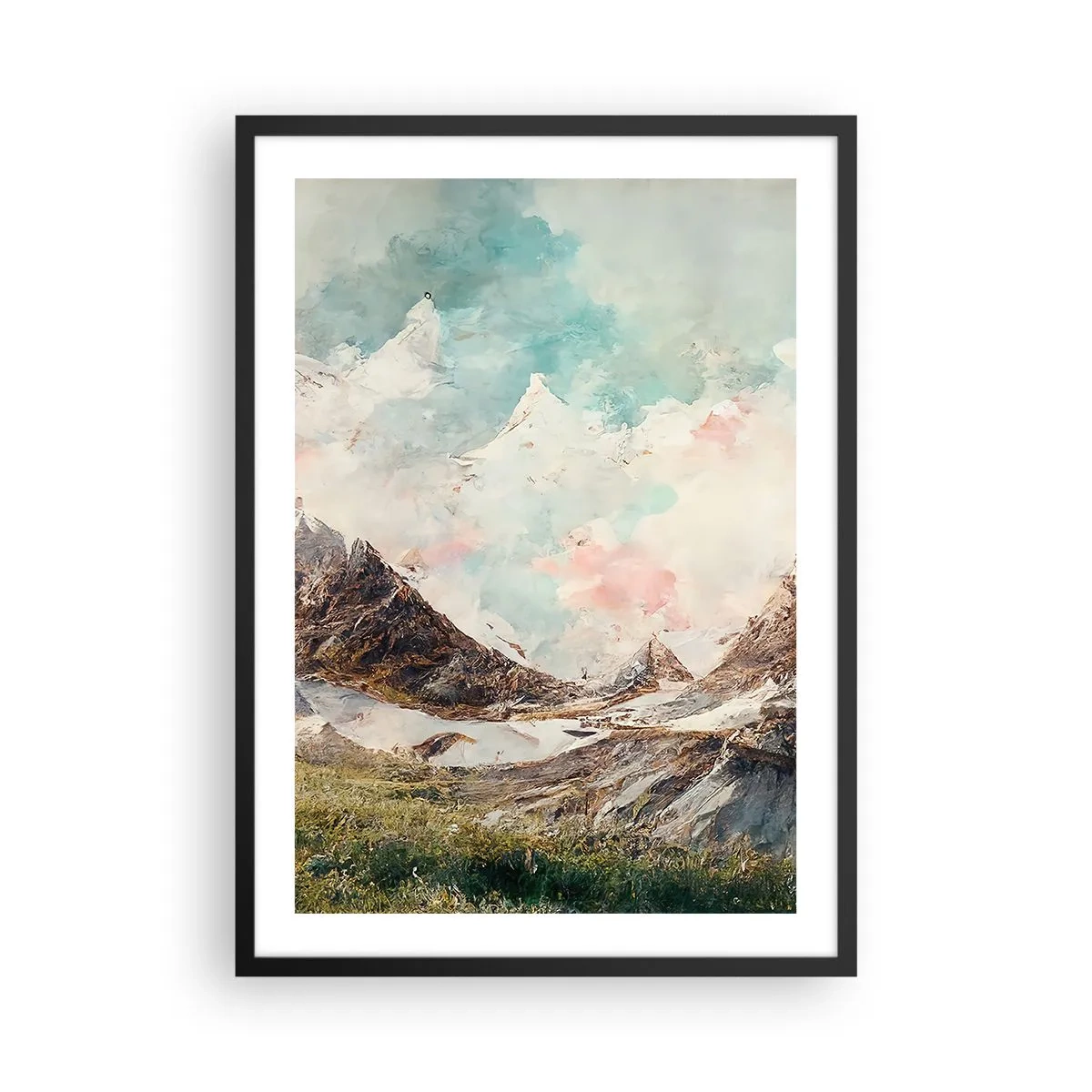 Pôster com moldura preta - Uma paisagem montanhosa pitoresca com um céu pastel - 50x70cm - Lâminas de rocha - Decoração de parede moderna para a sala de estar e quarto ARTTOR