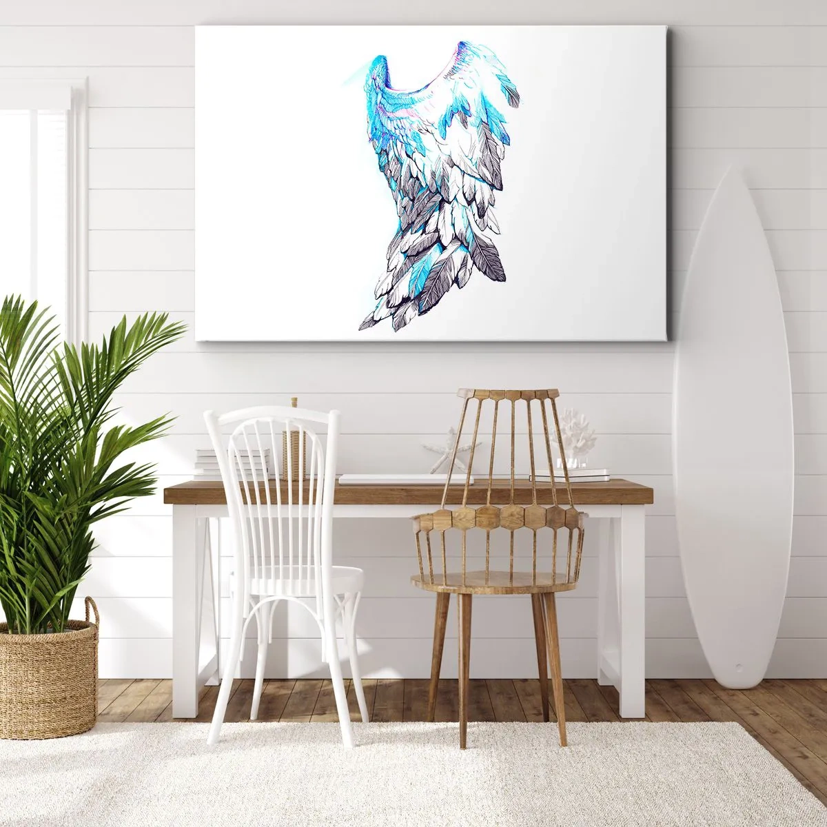 Quadro em tela - Delicadas asas de anjo em tons pastel - 70x50cm - Preciso de asas - Decoração de parede moderna para a sala de estar e quarto ARTTOR