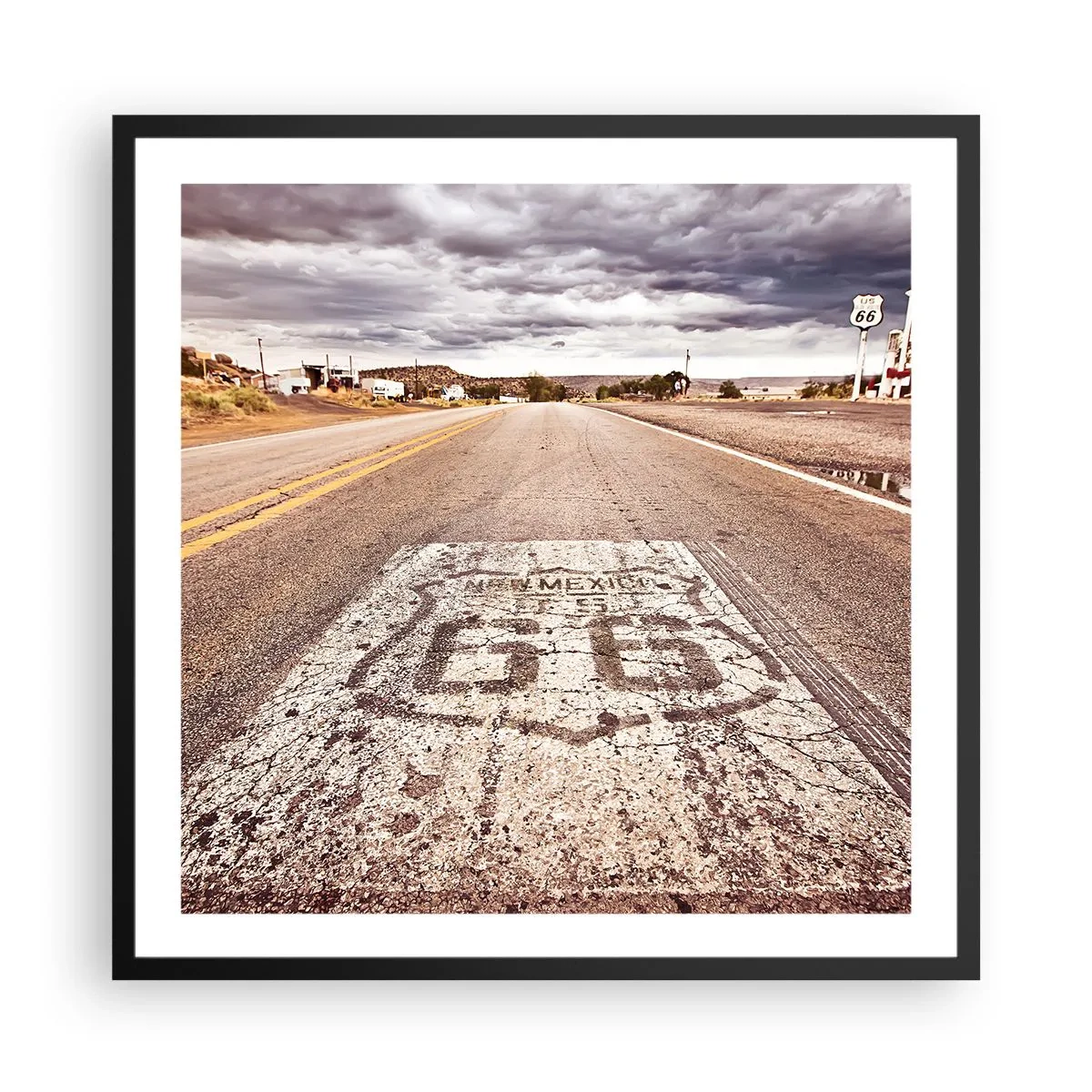 Pôster com moldura preta - Mother Road - uma lenda americana - 60x60 cm