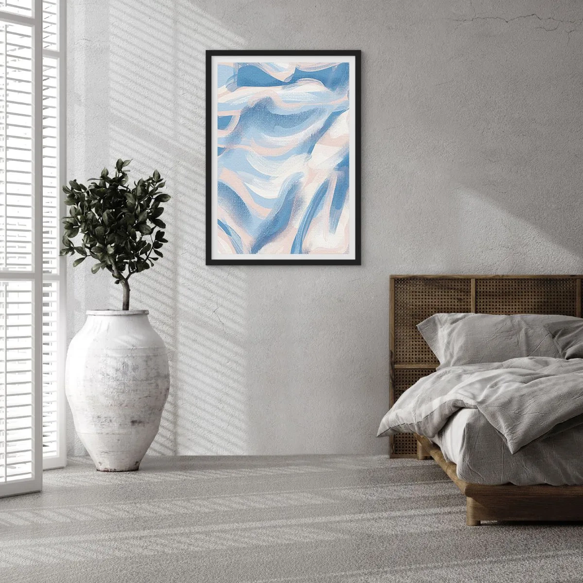 Pôster com moldura preta - Onda abstrata em tons de azul e bege - 50x70cm - Ondas azuis - Decoração de parede moderna para a sala de estar e quarto ARTTOR