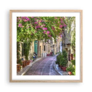 Pôster com moldura de carvalho claro - Beco florido - 50x50 cm