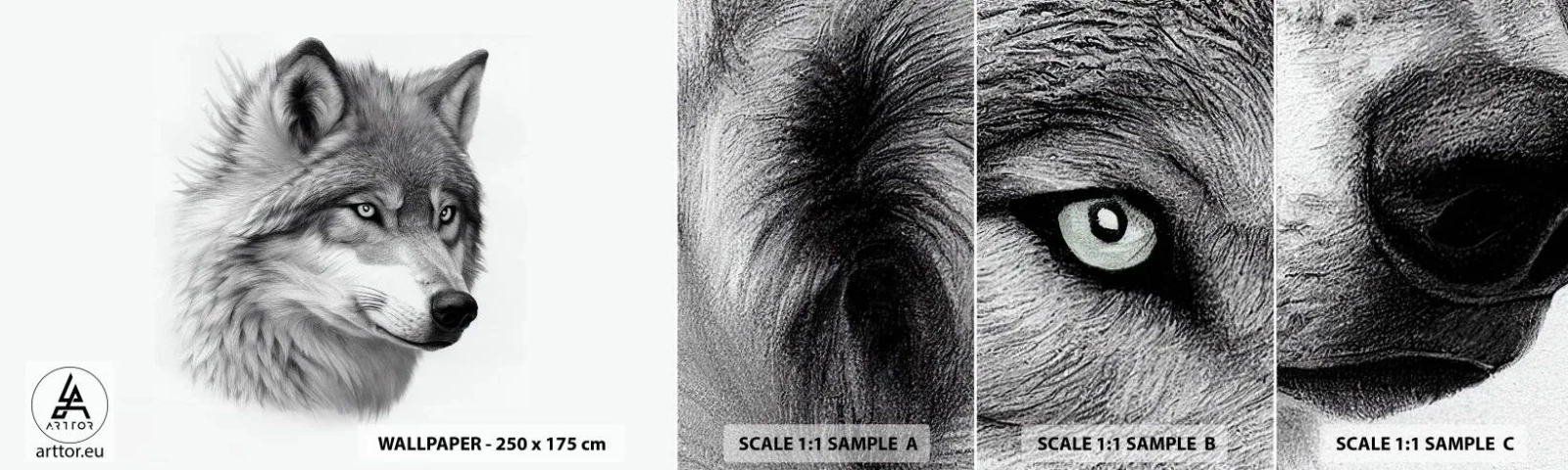 Amostra de papel de parede autocolante Deluxe Sticker - Alfa – sem dúvida - Lobo, Animal, escandinavo - 100x30 cm