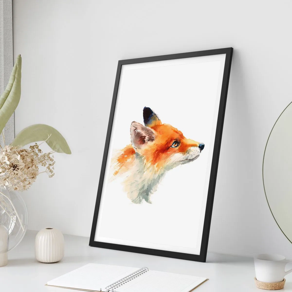 Pôster com moldura preta - Retrato em aquarela de uma raposa vermelha - 50x70cm - Nunca é demais ter cuidado - Decoração de parede moderna para a sala de estar e quarto ARTTOR