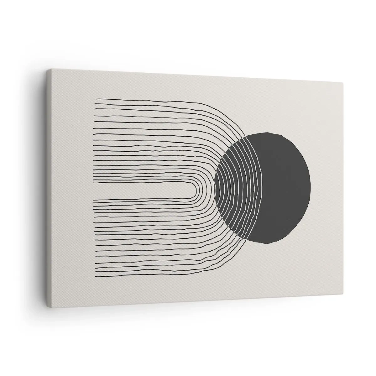 Quadro em tela - Padrão abstrato com linhas e um círculo preto em um fundo claro - 70x50cm - Tremores e confiança - Decoração de parede moderna para a sala de estar e quarto ARTTOR