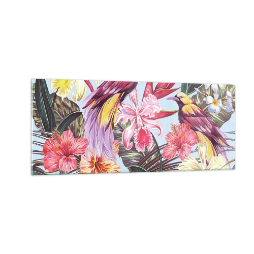 Quadro em vidro - Pétalas e penas - 100x40 cm