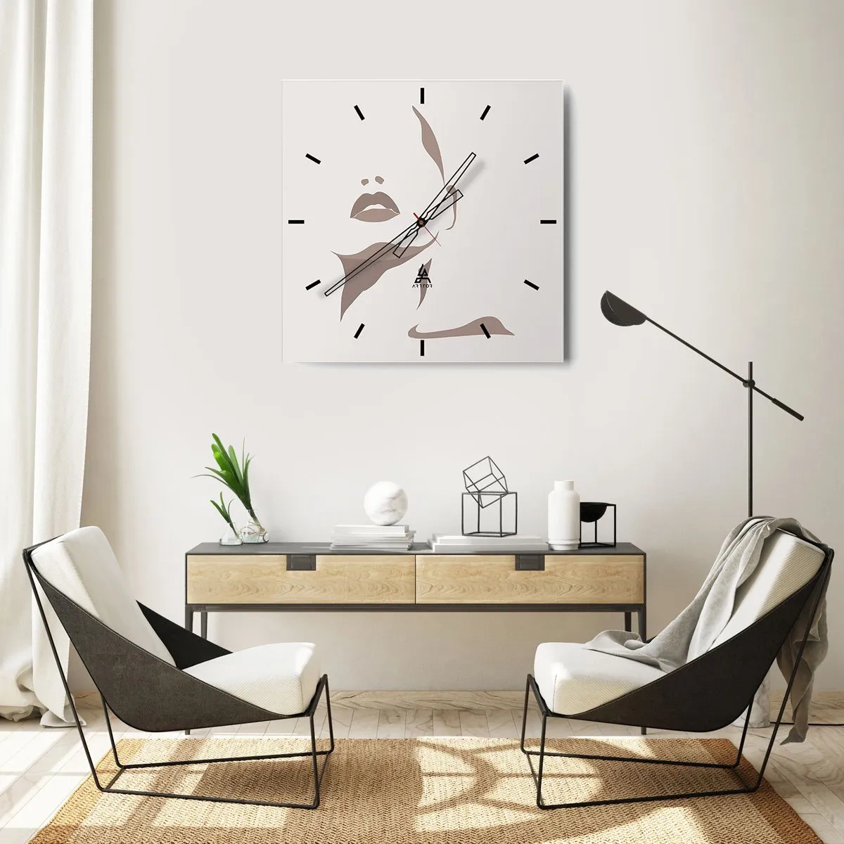 Relógio de parede - Relógio em vidro - Feito de luz e sombra - 30x30 cm