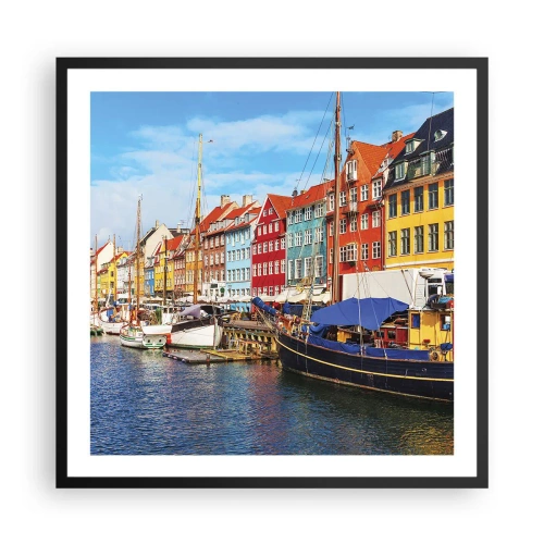 Pôster com moldura preta - Orla alegre - 60x60 cm