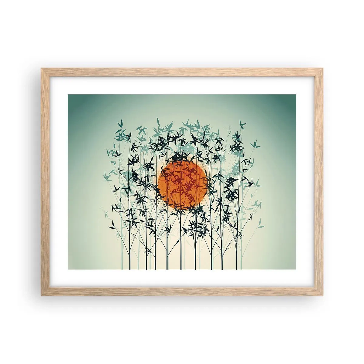 Pôster com moldura de carvalho claro - Sol japonês - 50x40 cm