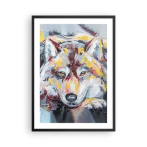 Pôster com moldura preta - Retrato abstrato de um lobo com pinceladas coloridas. - 50x70cm - Paz entre entes queridos - Decoração de parede moderna para a sala de estar e quarto ARTTOR