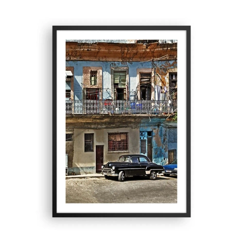 Pôster com moldura preta - Um antigo cortiço com um carro clássico - 50x70cm - Vibrações de Havana - Decoração de parede moderna para a sala de estar e quarto ARTTOR