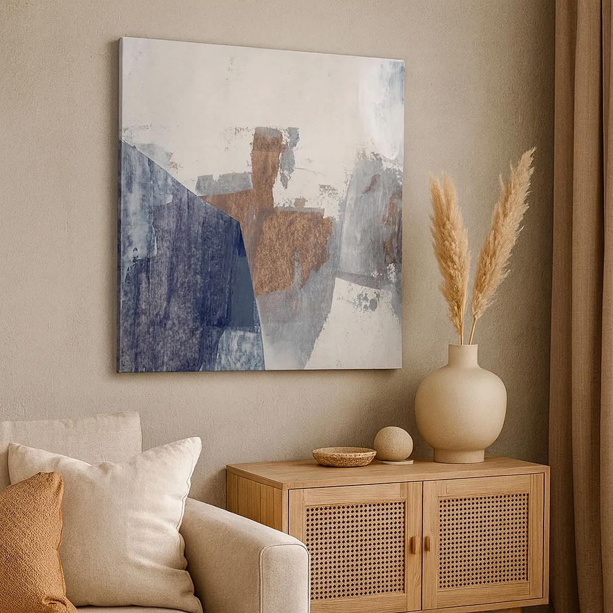Quadro em tela - Formas azuis e marrons - 30x30 cm