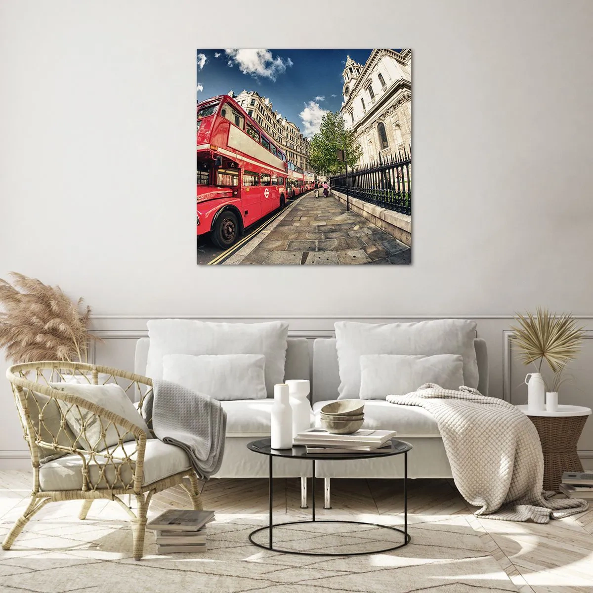 Quadro em vidro - Rua de Londres em cinza e vermelho - 30x30 cm