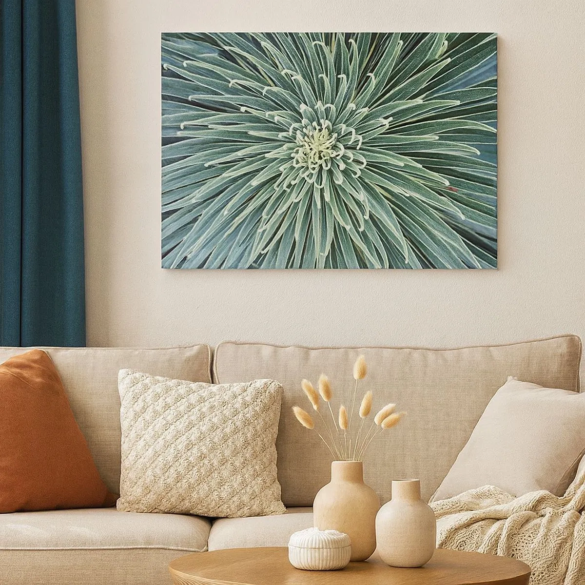 Quadro em tela - Arranjo simétrico de folhas verdes lembrando uma estrela - 70x50cm - Nasce uma estrela - Decoração de parede moderna para a sala de estar e quarto ARTTOR