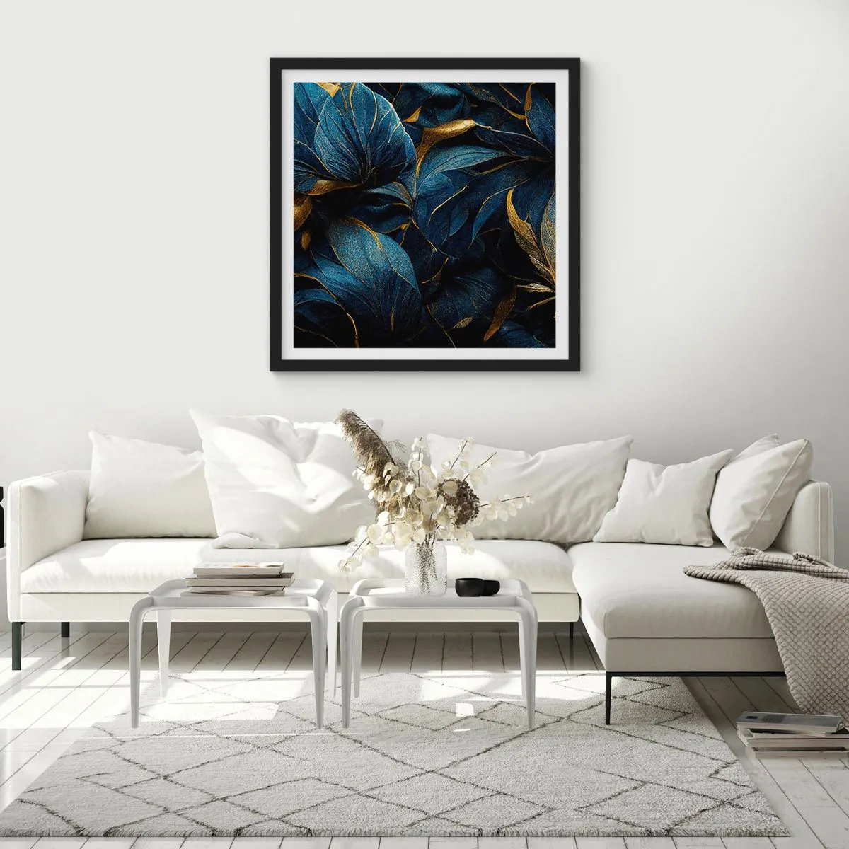 Pôster com moldura preta - Forrado com ouro - 40x40 cm